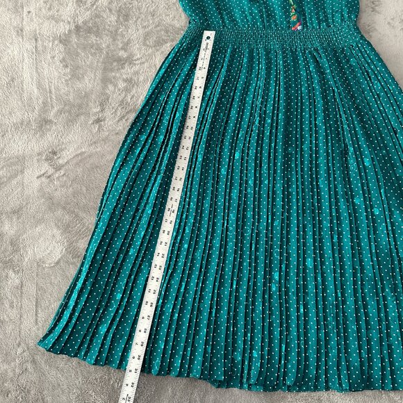 Vintage Susan Freis Green Polka Dot Pleated Dress Women's MEDIUM 80s - Picture 8 of 8
